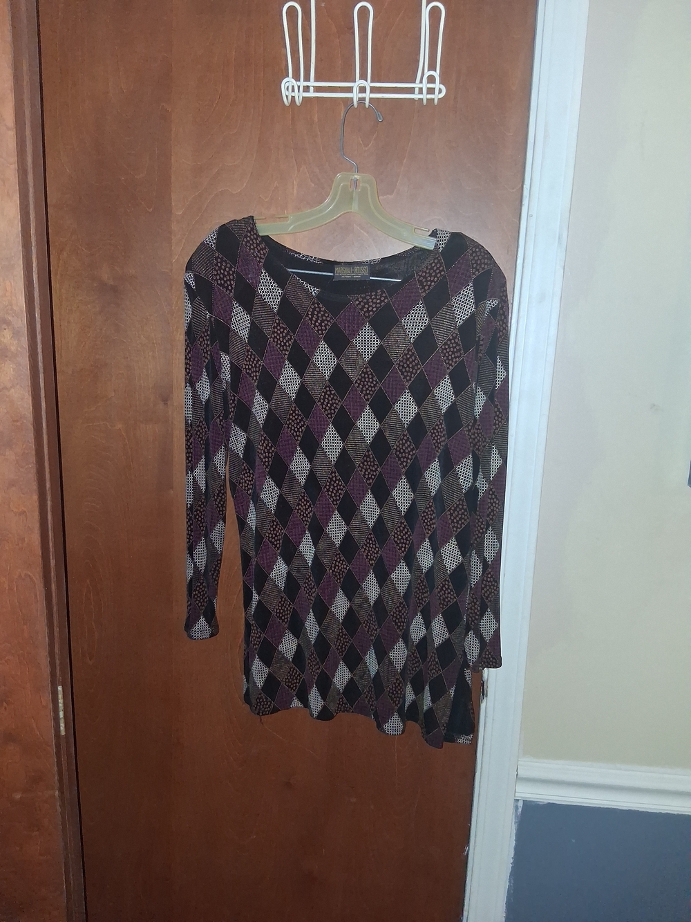 Marshall Rousso Diamond-Print Long Sleeve Top in Brown and Black
